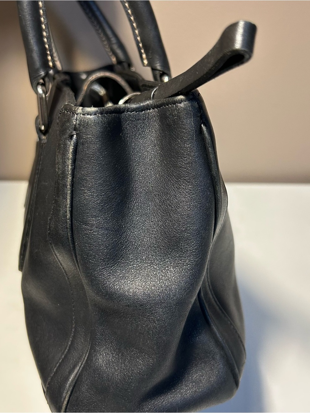 Coach Vintage Black Leather Bonnie Legacy Satchel Double top handle bag 9419 - Picture 4 of 16